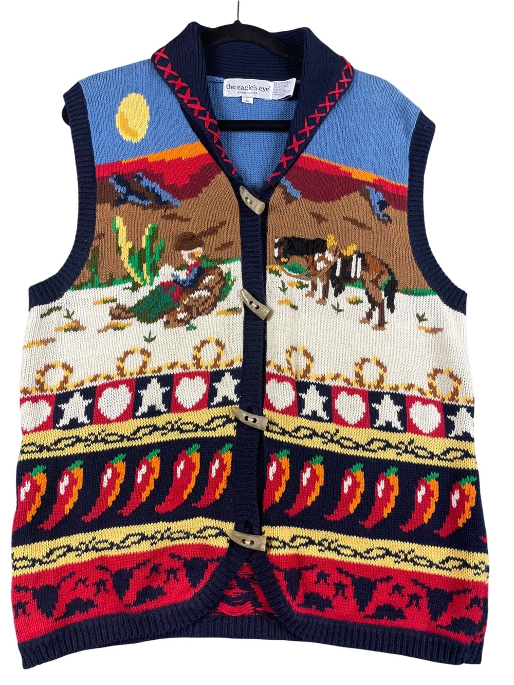 The Eagles Eye Cowboy Western Colorful Chili Pepper Casual Fun Sweater Vest - L